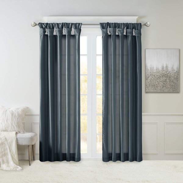 Madison Park Emilia Faux Silk Single Curtain with Privacy Lining, DIY Twist Tab Top, Window Drape for Living Room, Bedroom and Dorm, 50x84, Teal