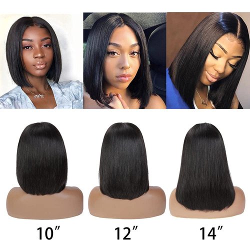 JINREN 12Inch 4x4 Brazilian Virgin Hair Short Bob Wigs Human Hair Lace Closure Bob Straight Wigs For Black Women 180% Density Natural Color Pre Plucked with Baby Hair