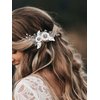 Unicra Flower Wedding Hair Comb Leaf Pearl Bridal Headpiece Sparkly Blue Rhinestone Hair Accessorie for Women and Girls (Silver)