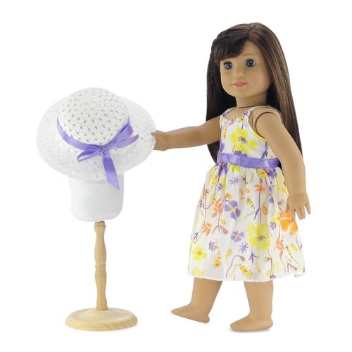 Emily Rose 18 Inch Doll Clothes Gorgeous Floral Spring Summer 18-in Chifon Doll Dress Outfit Gift Set Toy for Kids Girls - Includes White Doll Hat 18-in Doll Accessory | Fits Most 18" Dolls