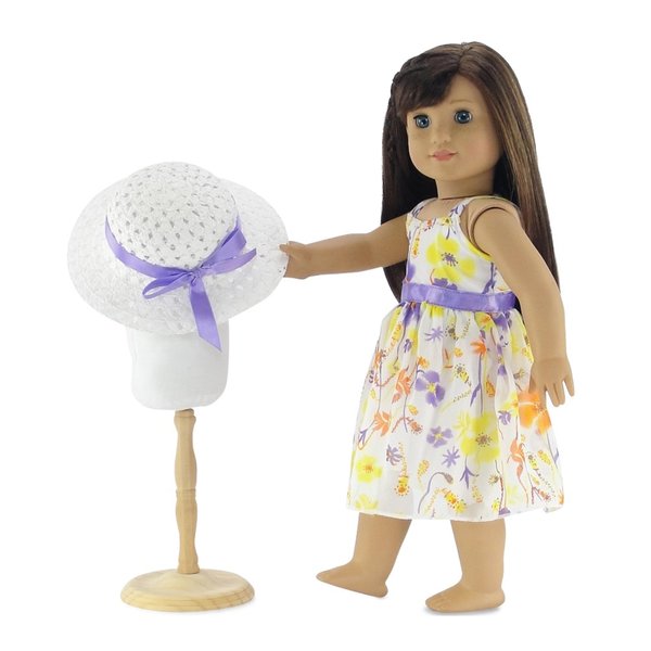 Emily Rose 18 Inch Doll Clothes Gorgeous Floral Spring Summer 18-in Chifon Doll Dress Outfit Gift Set Toy for Kids Girls - Includes White Doll Hat 18-in Doll Accessory | Fits Most 18" Dolls