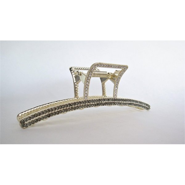 Generic Long art deco gold metal gray crystal hair claw clip for medium fine hair