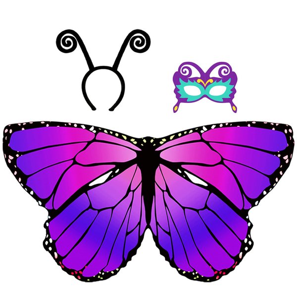 D.Q.Z Christmas Costumes Kids Monarch Butterfly-Wings for Girls Fairy Wings with Antenna Headband Mask Party Favors (Purple)