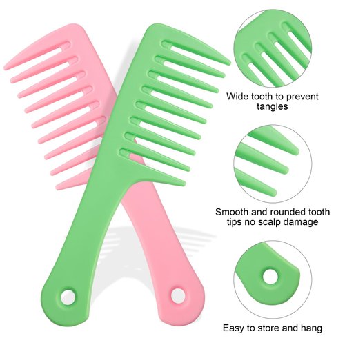 DUAIU Comb Set, 2 Pcs Wide Tooth Comb and 2 Pcs Scalp Massager Hair Growth, Soft Silicone Bristles Shampoo Brush, Detangling Comb and Scalp Scrubber for Curly Long Wet Dry Styling Hair (Pink & Green)