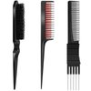 3 Pieces Pick Teasing Combs Hair Brush Set Includes Black Carbon Lift Teasing Combs with Metal Prong, Triple Pin Rat Tail Comb, Nylon Bristle Hair Comb Brush for Women (Black and Red)