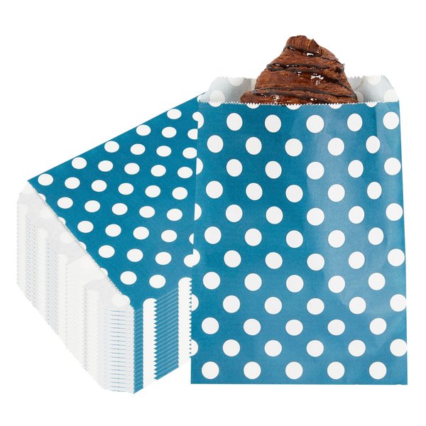 Restaurantware 7 x 5 Inch Cookie Bags 100 Biodegradable Paper Treat Bags - Use As Party Favors Or Candy Bags Food Safe Navy Blue With Polka Dots Paper Food Bags For Baked Goods For Buffets Or Parties