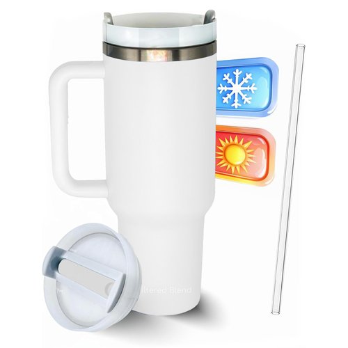 40oz Insulated Stainless Steel Travel Tumbler with Handgrip for Coffee, Tea, Smoothies - Water Bottle Cup with Handle and Straw Lid - Leakproof and Reusable Mug (Sand Dune)