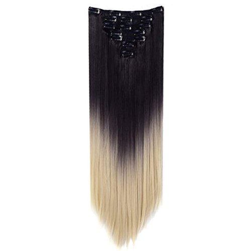 Lelinta 7Pcs 23" Thick Straight Full Head Clip in on Double Weft Hair Extensions Dark Brown To Bleach Blonde