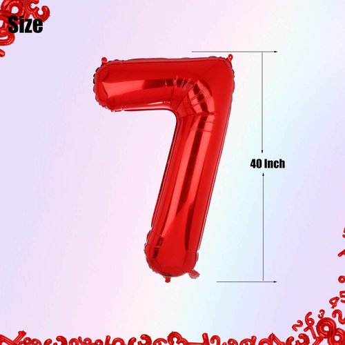 40 Inch 7 Red Number Balloons Mylar Foil Helium Digital Balloons Baby Shower 7th Birthday Party Decor Supplies