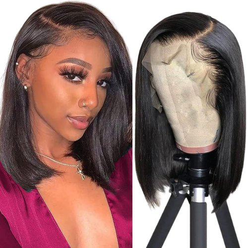 Bob Wig Human Hair 12 Inch 13x4 HD Lace Front Wigs Human Hair Straight Glueless Bob Lace Frontal Wig Human Hair Pre Plucked With Baby Hair 150% Density Short Bob Wigs for Black Women Natural Black