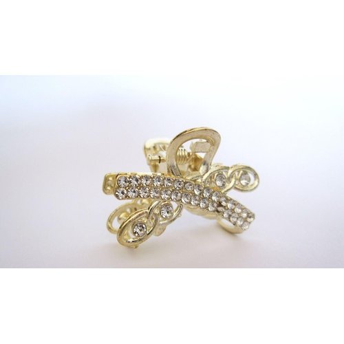 Generic Small mini gold metal crystal crossed hair claw clip