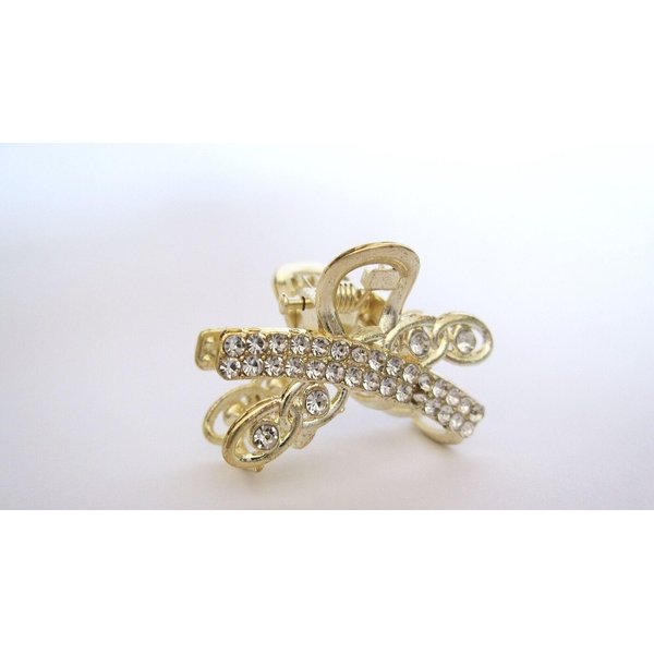 Generic Small mini gold metal crystal crossed hair claw clip