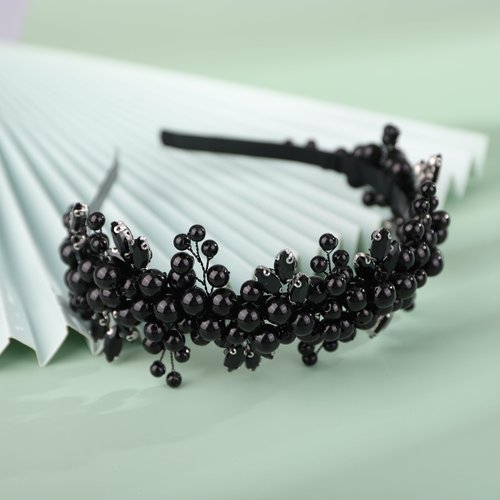 BERYUAN Pearls Rhinestone Wedding Headband Black Teardrop Rhinestone Pearls Wedding Hair Accessories Princess Bridal Headband Pearls Wedding Headpiece for Brides Bridesmaid Girls (black)