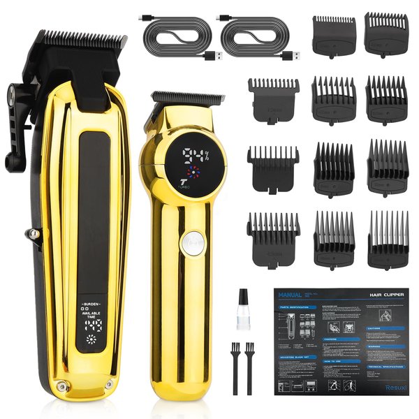 Beatslm Hair Clippers for Men Professional, Clippers and Trimmer Set, Cordless Hair Barber Clippers, Mens Beard Trimmer, Electric Hair Trimmer, LED Display Hair Cutting Kit for Family, Gold