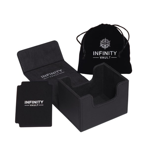 Durable 100 Card Deck Box with Dice Bag - MTG Deck Box Commander Friendly - Protect 100+ Double Sleeved Cards - Designed for MTG Commander Deck Box - Sideloading Card Deck Holder (Black Interior)