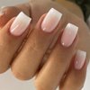 Pink Gradient Press on Nails Square Medium Coffin Fake Nails Kit Glossy Light Pink False Nails Reusable Artificial Natural Fit Glue on Nails Acrylic Stick on Nails for Women Manicure 24Pcs