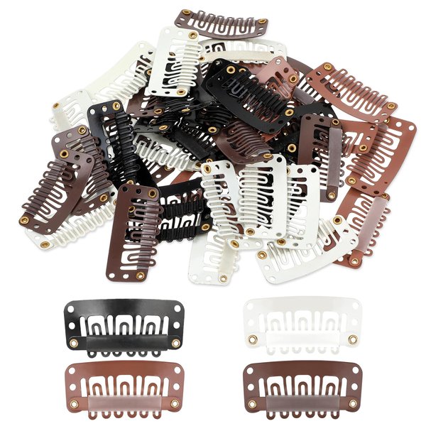 48Pcs Snap Clips for Hair Extension Clips 6 Teeth U-Shape Metal Wigs Snap Clips for Women, Wig Clips 6 Teeth to Secure Wig No Sew in Clips U-Shap Wig Snaps Silicon Wig Hair Extension Hairpiece Clips