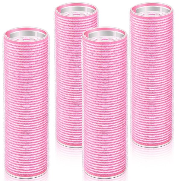 4 Pieces Hair Rollers Self Grip Roller Bangs Aluminium Core Curler Roller Hairdressing Curler for Long Hair Bang Roller Women Hairstyle (Light Pink, 4.1 x 1.2 Inch)