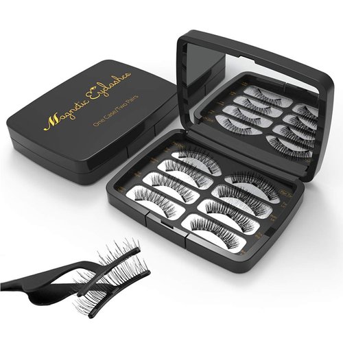 Sasonh Magnetic Eyelashes,Reusable Magnetic False Eyelashes 3D 3 Magnets Extension Soft individual False Eyelashes No Glue With Tweezers for Women Makeup Natural Look 8 Pcs, Black