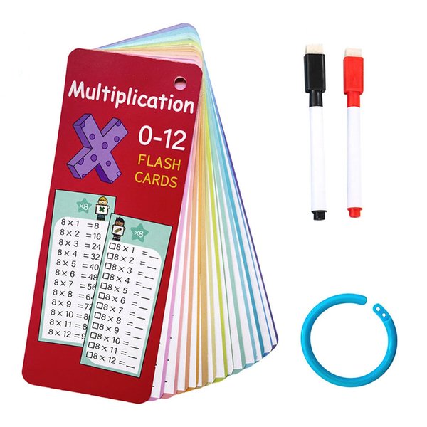 14 Pcs Multiplication Flash Cards Math Flashcards with 2 Dry Erase Pens, 0-12 Multiplication Chart Times Table Flashcards for 1st to 3rd Grades Multiplication Game