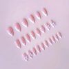 White French Tip Press on Nails Almond - WLGDLH Pink Fake Nails Short French Pearls False Nails Cute Bow Nail Charms Designs Nail Tips Acrylic Full Cover Glue on Nails for Women Girls 24 Pcs