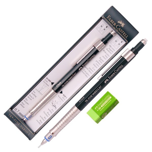 Faber Castell Tk Fine Vario L Drafting Mechanical Pencil 0.7 Mm +Packing Case/Gift Eraser