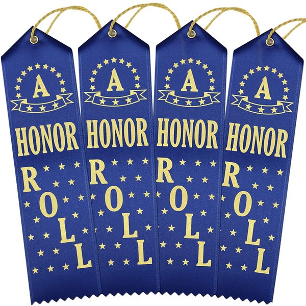 RibbonsNow "A" Honor Roll Award Ribbons - 100 Blue Ribbons with Card & String