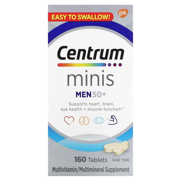 Centrum Minis Silver Multivitamin for Men 50 Plus, Multimineral Supplement, Vitamin D3, B and Zinc, Non-GMO,160 Tablets,Supports Memory and Cognition in Older Adults