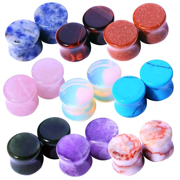 BodyJ4You 18PC Body Piercing Stone Plugs - Ear Stretching Kit - Gauges 00G (10mm) - Saddle Double Flared Tunnels Expander Stretchers Earrings - Unisex Men Women Jewelry