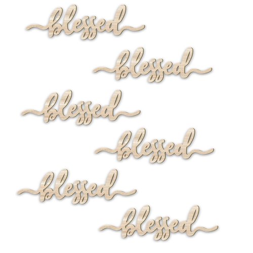 Thanksgiving Place Cards Blessed, Thankful, Grateful Wood Signs Fall Dining Table Plate Ornament Farmhouse Home Table Setting Decor 6 Pack (Blessed)