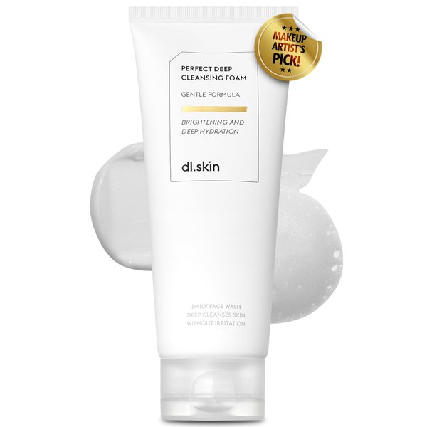 DL SKIN Perfect Deep Gentle Face Wash Cleansing Foam w/ 6 Types of Hyaluronic Acid & Plant-Derived Surfactants | Moisturizing Foaming Facial Cleanser Face Wash for Deep Radiance Hydration (5.07 fl oz)