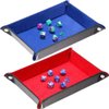 Onwon 2 Pieces Dice Holder Dice Rolling Tray Double Sided PU Leather and Velvet Folding Tray Dice Pad for Dice Gaming and Other Table Games (Blue & Red)