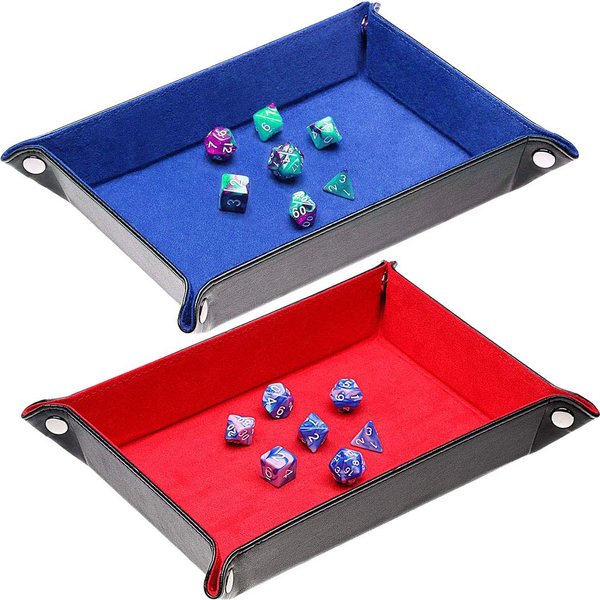 Onwon 2 Pieces Dice Holder Dice Rolling Tray Double Sided PU Leather and Velvet Folding Tray Dice Pad for Dice Gaming and Other Table Games (Blue & Red)