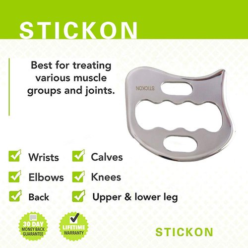 STICKON Stainless Steel Gua Sha Scraping Massage Tool IASTM Tools Great Soft Tissue Mobilization Tool (K Shape)