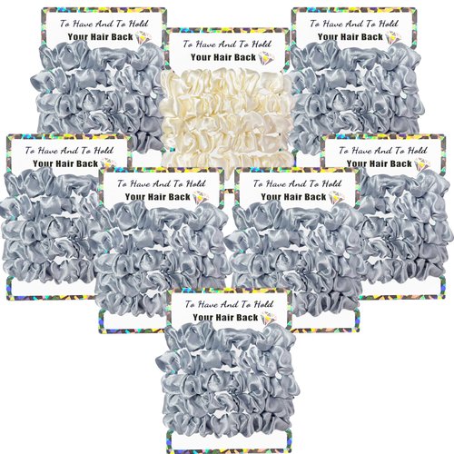 Banugo 40Pcs Bridesmaid Scrunchies, Bridesmaid Hair Gift, Bachelorette Party Favors, Small Satin Scrunchies, Perfect as Bridesmaid Proposal Gifts (Dusty Blue & White)