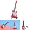 Wooden Miniature Guitar, Miniature Ornaments Guitar Decoration Mini Electric Guitar with Stand Decorative Dollhouse Accessories Mini Musical Ornaments (Red)