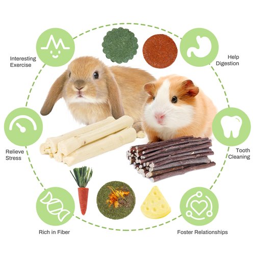50-60 PCS Natural Rabbit Chew Toys, Bunny Toys, Guinea Pig Hamster Chew Toys, Rabbit Treats, Timothy Cookie, Apple Stick, Carrot Stick, Sweet Bamboo, Clean Teeth, for Chinchilla, Rat, Small Animals