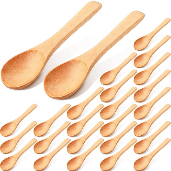 36 Pieces Small Wooden Spoons Wooden Makeup Spatulas Wooden Cosmetic Spoons Mini Nature Wooden Beauty Scoop for Women Girls Mixing Makeup, Facial Cosmetic, Skin Care
