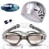 Aokelily Swim Goggles and Cap Set 4 in 1, UV 400 Protection Lenses Clear Anti-Fog Swimming Goggles Waterproof No Leaking with Nose Clip + Ear Plugs for Adult Men Women Kids (Gray)