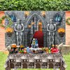GCTWFYK 2 Pcs Medieval Party Decorations, Medieval Scene Setter Set, Castle Backdrop with Halloween Brick Stone Wall Tablecloth, Knight Themed Castle Decorations for Party Table Wall Decor