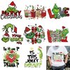 9 Pcs Christmas Iron on Decals Transfer Heat Transfer Design Sticker Iron on Vinyl Patches,Cartoon Christmas Grinch HTV Iron on Transfer Paper for Clothing Hat Pillow Backpack DIY Craft Supplies