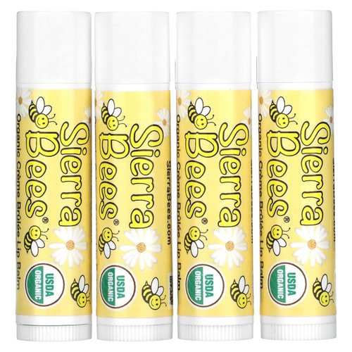 Organic Lip Balm by Sierra Bees - Moisturizing Balm for Chapped Lips - Featuring Sustainably Sourced Beeswax, Olive Oil, Sunflower Oil, & Vitamin E - Cruelty Free, Non-GMO - 4 Pack - Bundle of 4 -