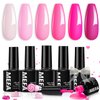 MEFA Pink Gel Nail Polish Set 6 Colors, Hot Pink Shades Spring Neon Light Bright Pink Magenta Electric Tones Craze Nail Art Design at Home DIY Manicure Kit Gifts for Women