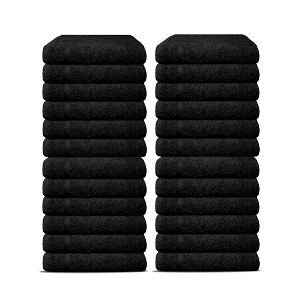 Salon Towels Pack of 24 Super Absorbent Quick Dry Black Hand Towels Medium Size 25x15 Inches Double Stitched 100% Ring Spun Soft Cotton Spa Towels for Gym, Hotel, Home & Pool