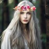 LLinfflr Rose Flower Crown Bridal Floral Headband Hair Wreath Flower Headpiece Halo Boho with Ribbon Wedding Party Festival Photos