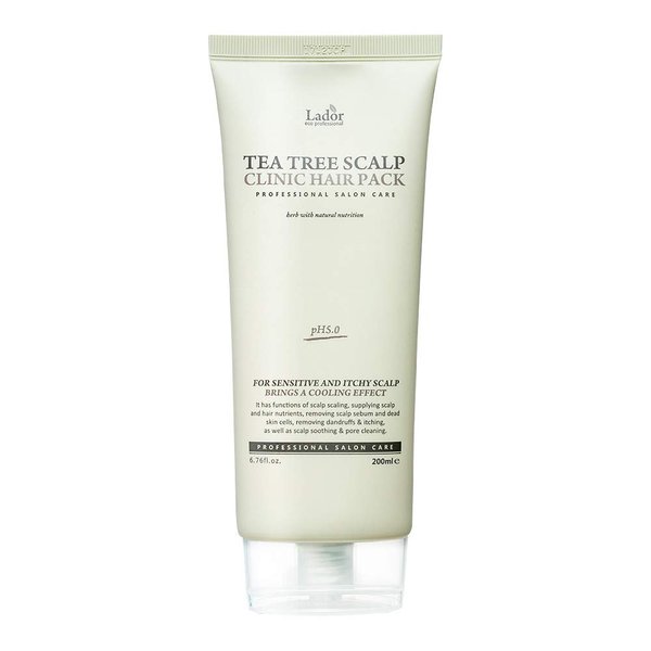 LA'DOR Tea Tree Scalp Clinic Hair Pack - Calming & Nourishing w/ Snail Mucin, Tea Tree, Green Tea, Aloe - Hair Conditioning Treatment Mask for Itchy Sensitive Dry Flaky Damaged Scalp 6.76 Fl Oz LADOR