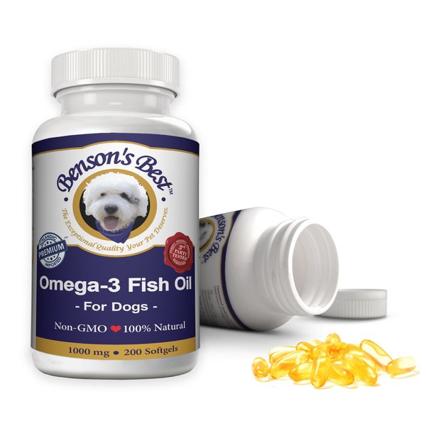 Benson's Best Omega 3 Fish Oil for Dogs - Provides 43% More Omega 3 Fatty Acids Than Salmon Oil - 200 Softgels 1000 mg - 100% Pure, Non-GMO, Natural Pet Food Dog Fish Oil Supplements