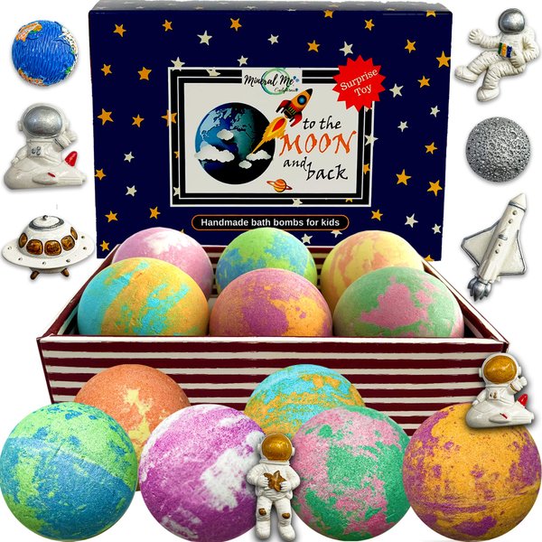 Galaxy Bath Bombs for Kids with Surprise Inside - Organic Bubble Bath Bombs with Educational Outer Space Planet Toys. Gentle, Natural and Kids Friendly - Birthday & Christmas Gifts for Boys and Girls