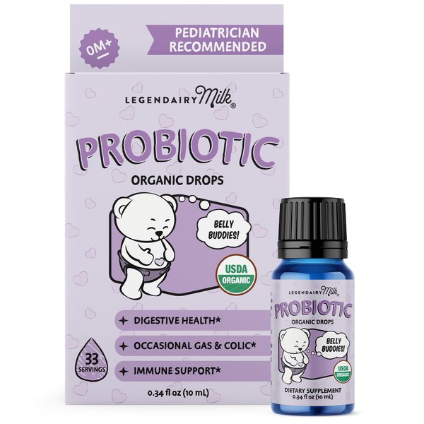 Legendairy Milk Baby Probiotic Drops Organic - Colic and Gas Drops for Newborns & Toddlers - Digestive Support, Constipation Relief - Toddler Probiotic Supports Occasional Diarrhea & Gas, 33 Servings