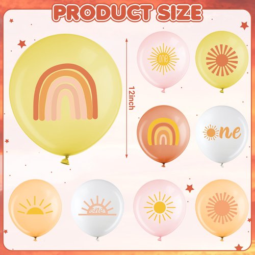 Faccito 63 Pcs Sun First Birthday Party Balloons Boho Rainbow Sunrise Latex Balloons First Trip Around the Sun Party Decorations Half Sun Sunshine Balloons for Birthday Baby Shower Decoration Supplies